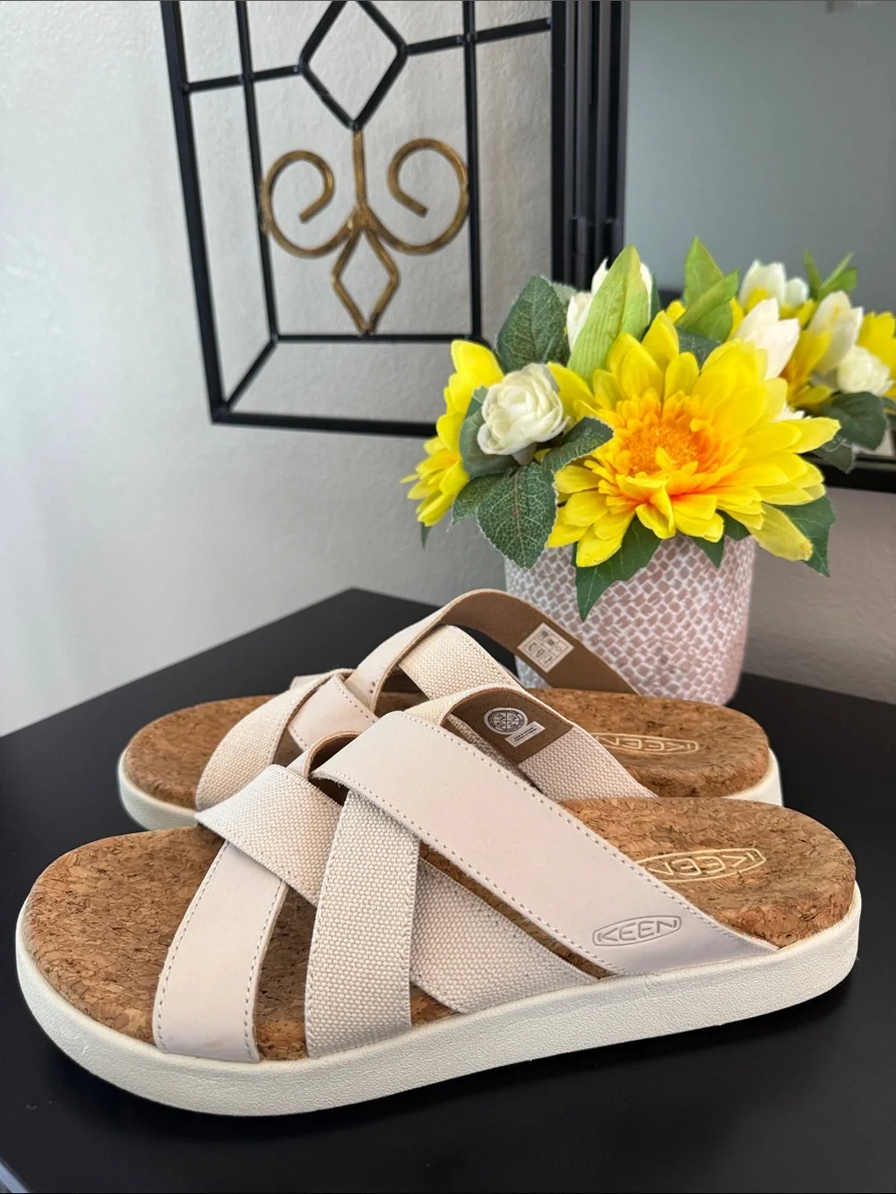 Keen Women's Elle Off-White Crisscross Slide Sandals